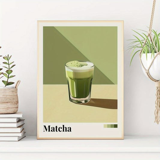 1pc Matcha Green Canvas Art Print with Wooden Frame ¨C Vibrant Coffee Shop Wall Decor, Ready to Hang, 2.25cm\u002F0.9inch Thick, Perfect for Bedroom, Living Room, or Gift for Holidays & Birthdays, Best for Christmas