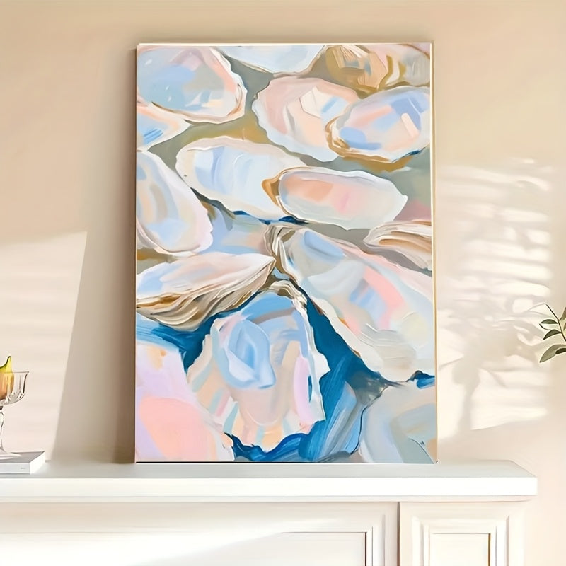 1pc Modern Oyster Shells Canvas Wall Art ¨C Mid-Century Abstract Decor with Blue, White, and Pink Textured Design for Living Room, Bedroom, Bathroom, or Office, Bedroom Artwork | Coastal Aesthetic | Vibrant Colors, Coastal Home Decor