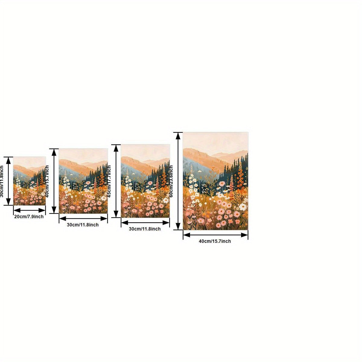 3pcs Wood Frame Canvas Print Decorative Painting, Watercolor Oil Painting Style of Colorful Flowers And Mountains, Wild Scenery, Mountain Landscape, Indoor Home Wall Decoration Art