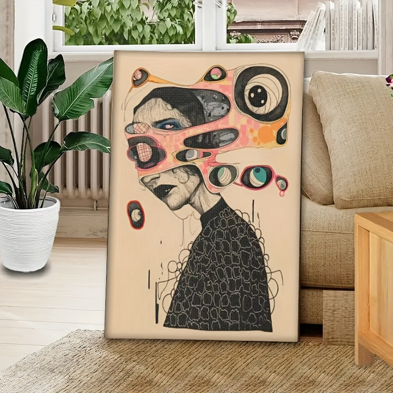 1pc Surreal Abstract Canvas Wall Art - Mid-Century Modern Wrapped Canvas Frame, Vibrant Abstract Design for Indoor\u002FOutdoor Use in Living Room, Bedroom, Office, Bathroom Decor, Large Canvas Wall Art