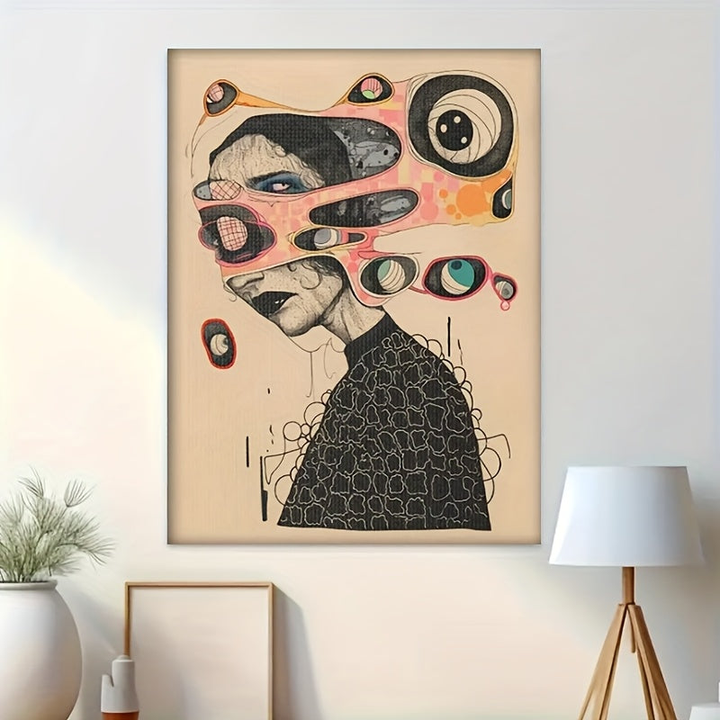 1pc Surreal Abstract Canvas Wall Art - Mid-Century Modern Wrapped Canvas Frame, Vibrant Abstract Design for Indoor\u002FOutdoor Use in Living Room, Bedroom, Office, Bathroom Decor, Large Canvas Wall Art